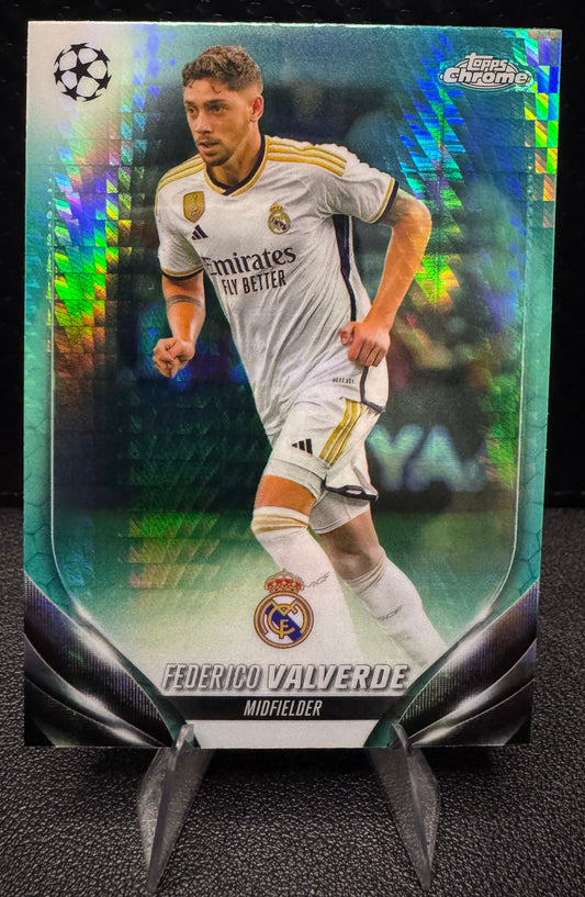 2023 - 24 Topps Chrome UEFA Club Competitions 99 Federico Valverde Aqua Prism Refractor Real Madrid CF - 787 Hobby House