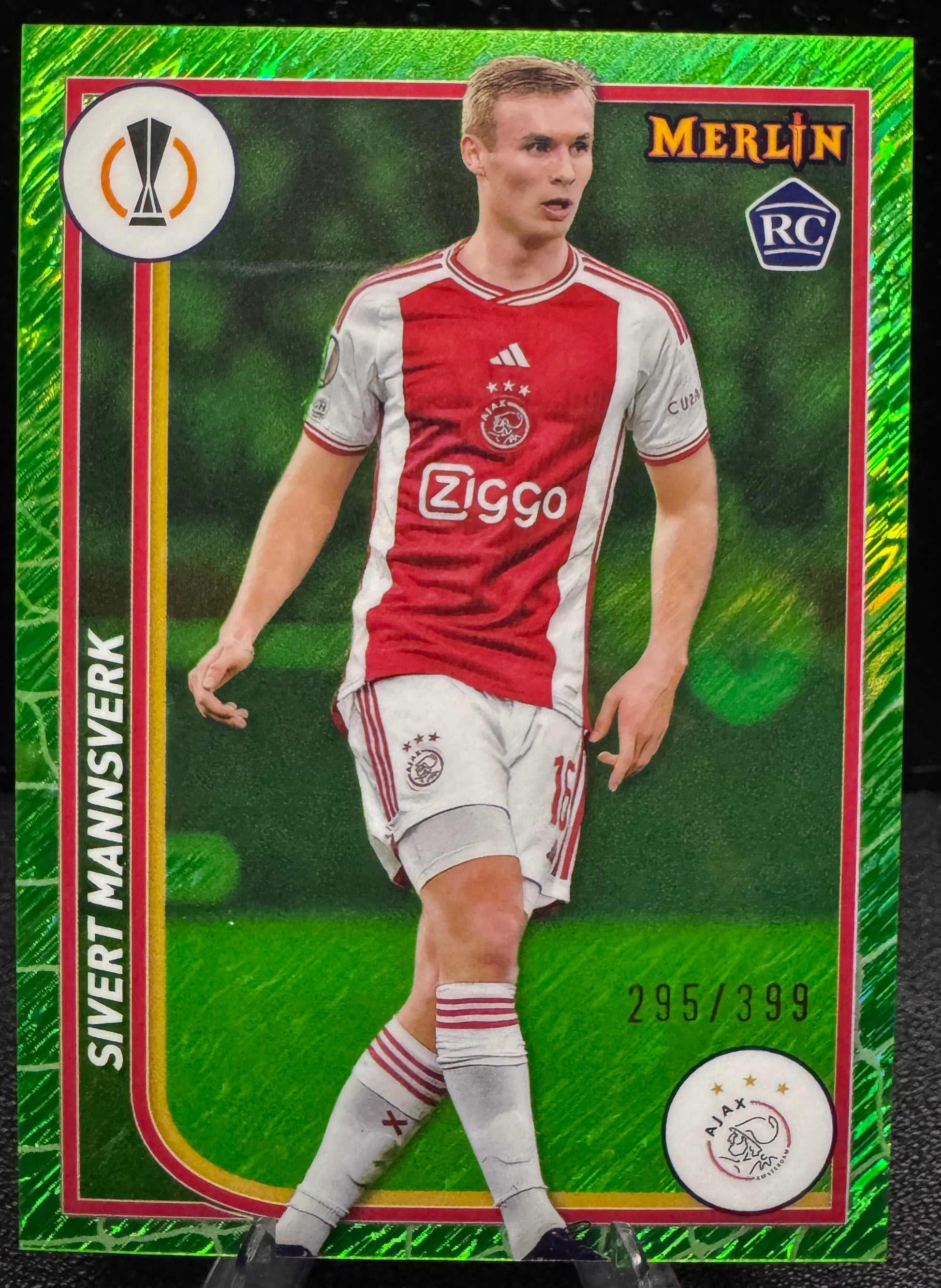 2023-24 Merlin UEFA Club Competitions Neon Green Shimmer Refractors #7 Sivert Mannsverk RC 295/399