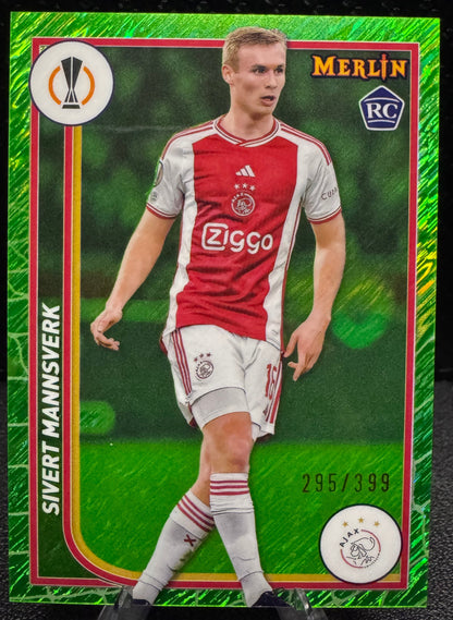 2023-24 Merlin UEFA Club Competitions Neon Green Shimmer Refractors #7 Sivert Mannsverk RC 295/399