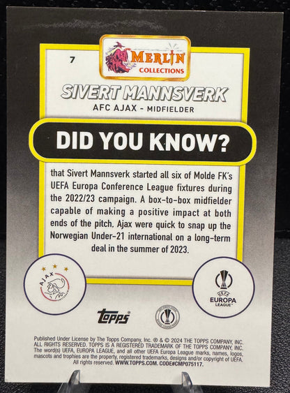 2023-24 Merlin UEFA Club Competitions Neon Green Shimmer Refractors #7 Sivert Mannsverk RC 295/399