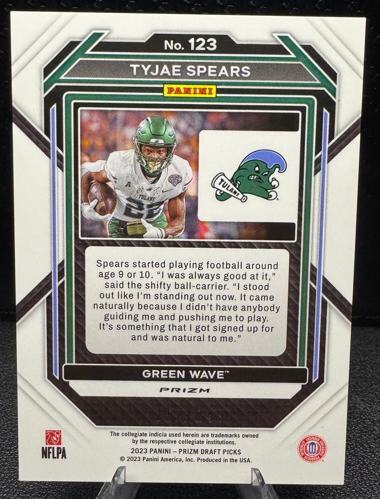 2023 Panini Prizm Draft Picks Prizms Blue Wave 123 Tyjae Spears RC 217/249 - 787 Hobby House