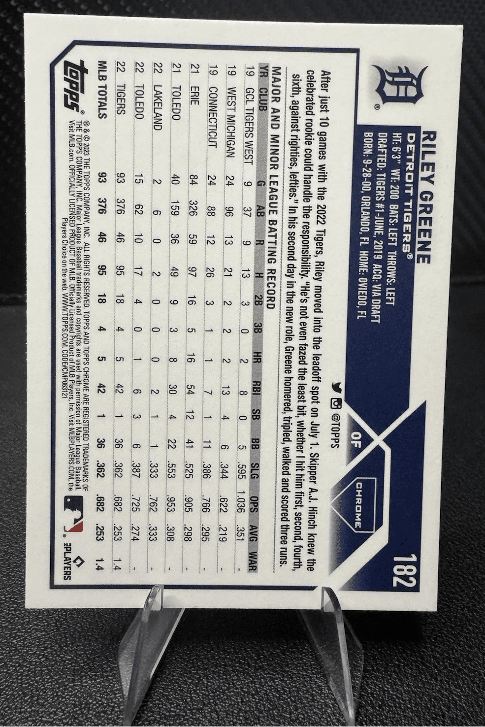 2023 Topps Chrome Prism Refractors 182 Riley Greene Detroit Tigers RC - 787 Hobby House