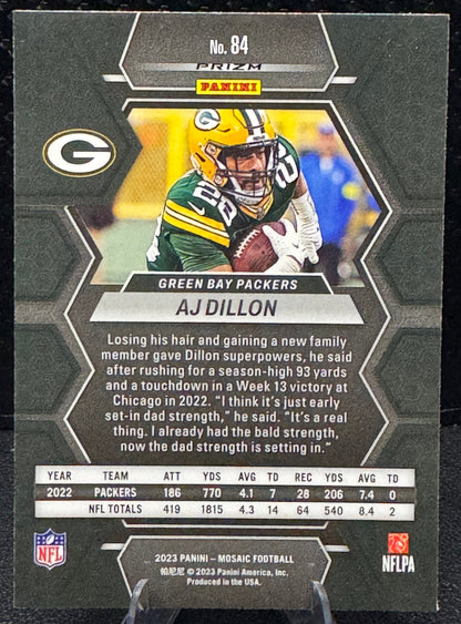 2023 Panini Mosaic Green Prizm #84 AJ Dillon Green Bay Packers