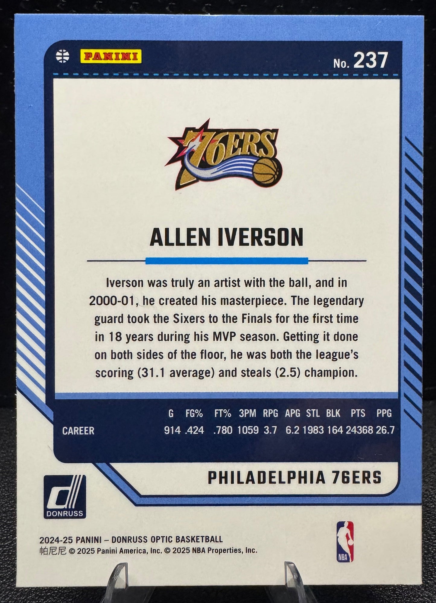 2024 - 25 Donruss Optic 237 Allen Iverson Philadelphia 76ers - 787 Hobby House