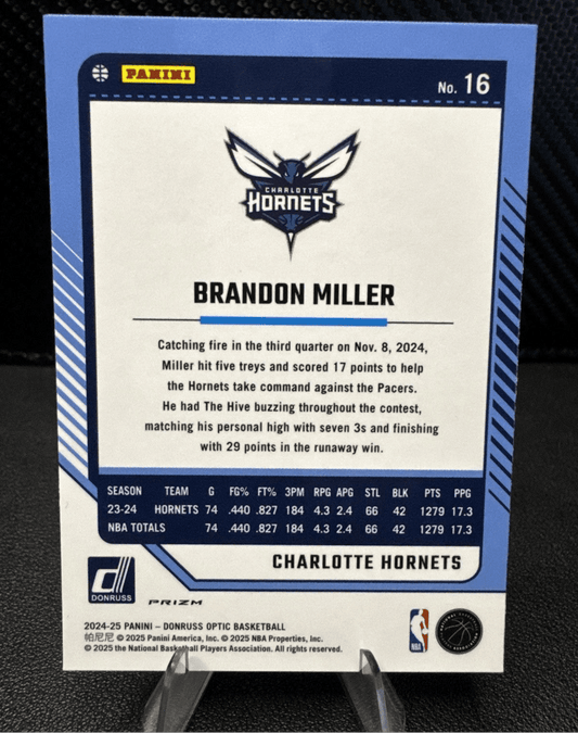 2024 - 25 Donruss Optic Purple Shimmer Prizm 16 Brandon Miller Charlotte Hornets - 787 Hobby House