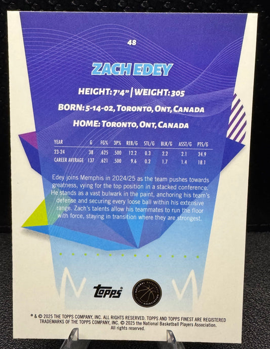 2024 - 25 Finest 48 Zach Edey RC Memphis Grizzlies - 787 Hobby House