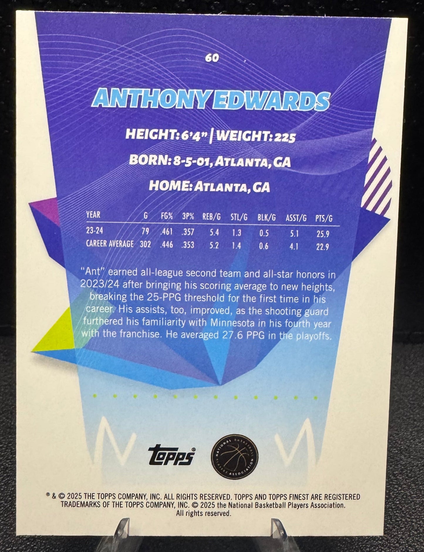 2024 - 25 Finest 60 Anthony Edwards Minnesota Timberwolves - 787 Hobby House