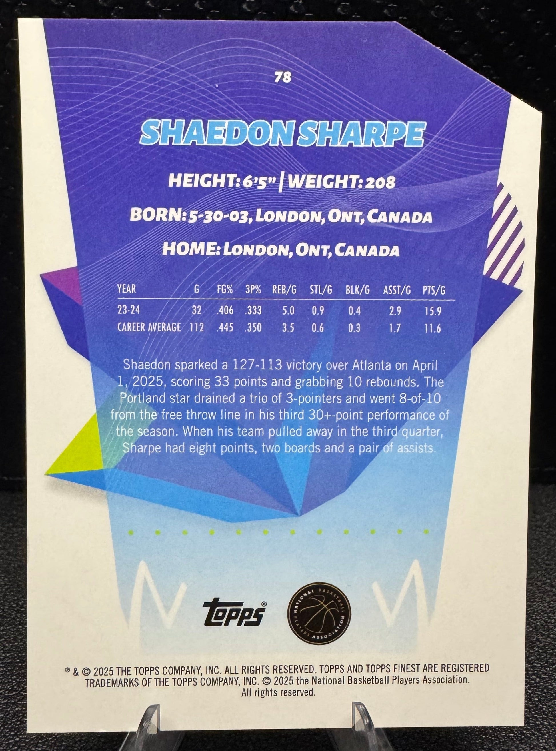 2024 - 25 Finest Die Cut Refractors 78 Shaedon Sharpe C 68/74 - 787 Hobby House