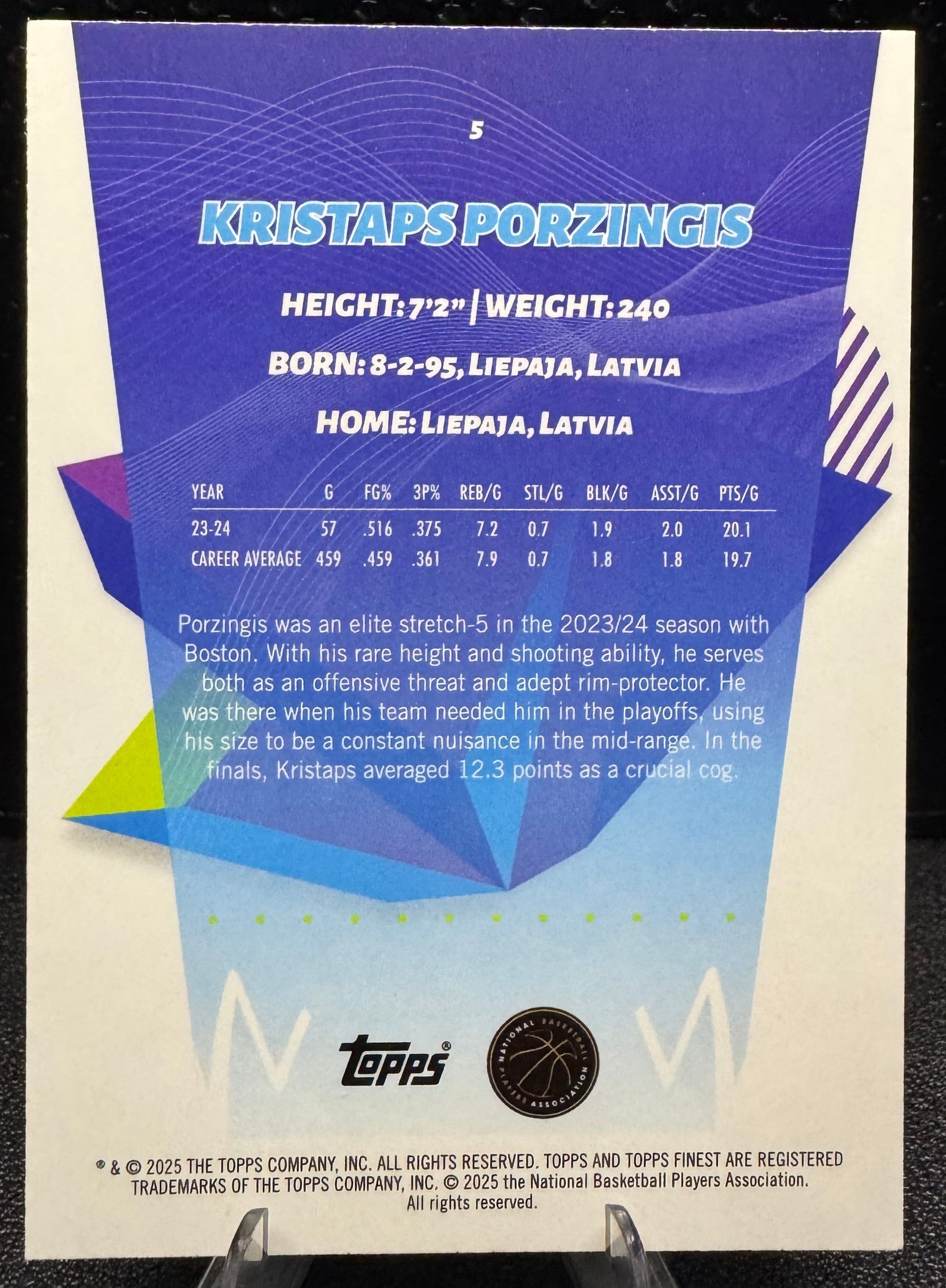 2024 - 25 Finest Purple Refractors 5 Kristaps Porzingis Boston Celtics 17/200 - 787 Hobby House