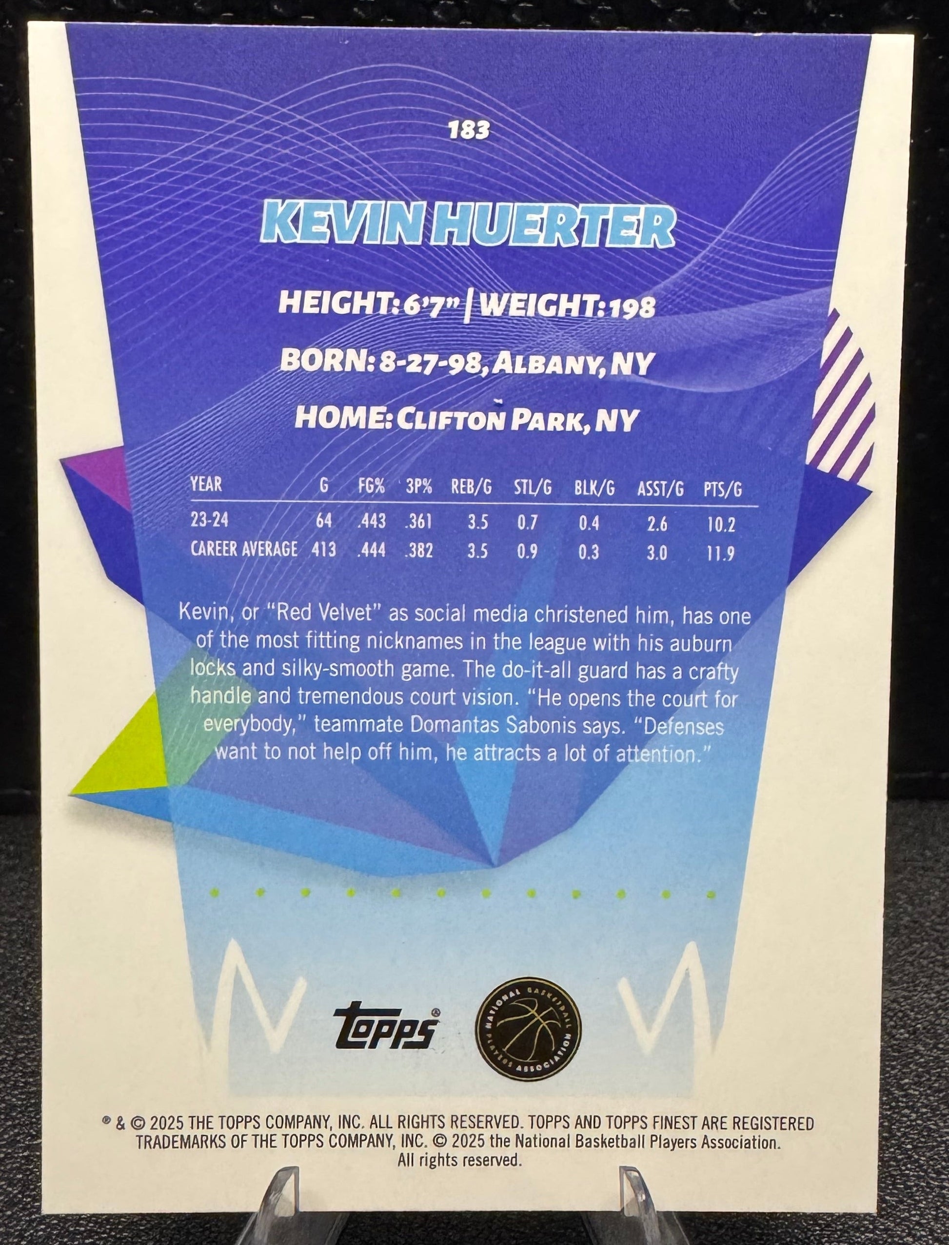 2024 - 25 Finest Purple X - Fractors 183 Kevin Huerter Chicago Bulls 24/99 - 787 Hobby House