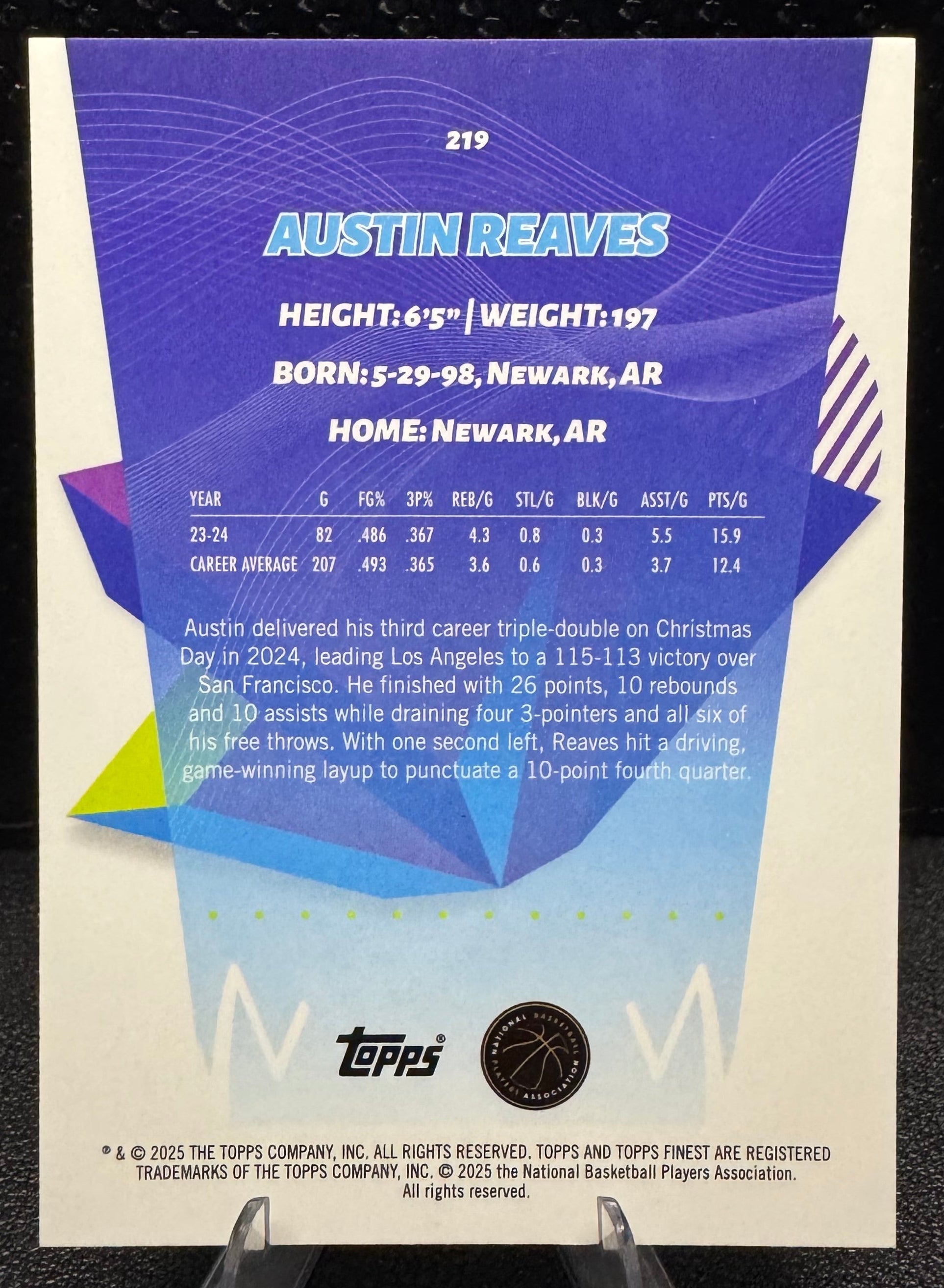 2024 - 25 Finest Purple X - Fractors 219 Austin Reaves Los Angeles Lakers 39/75 - 787 Hobby House
