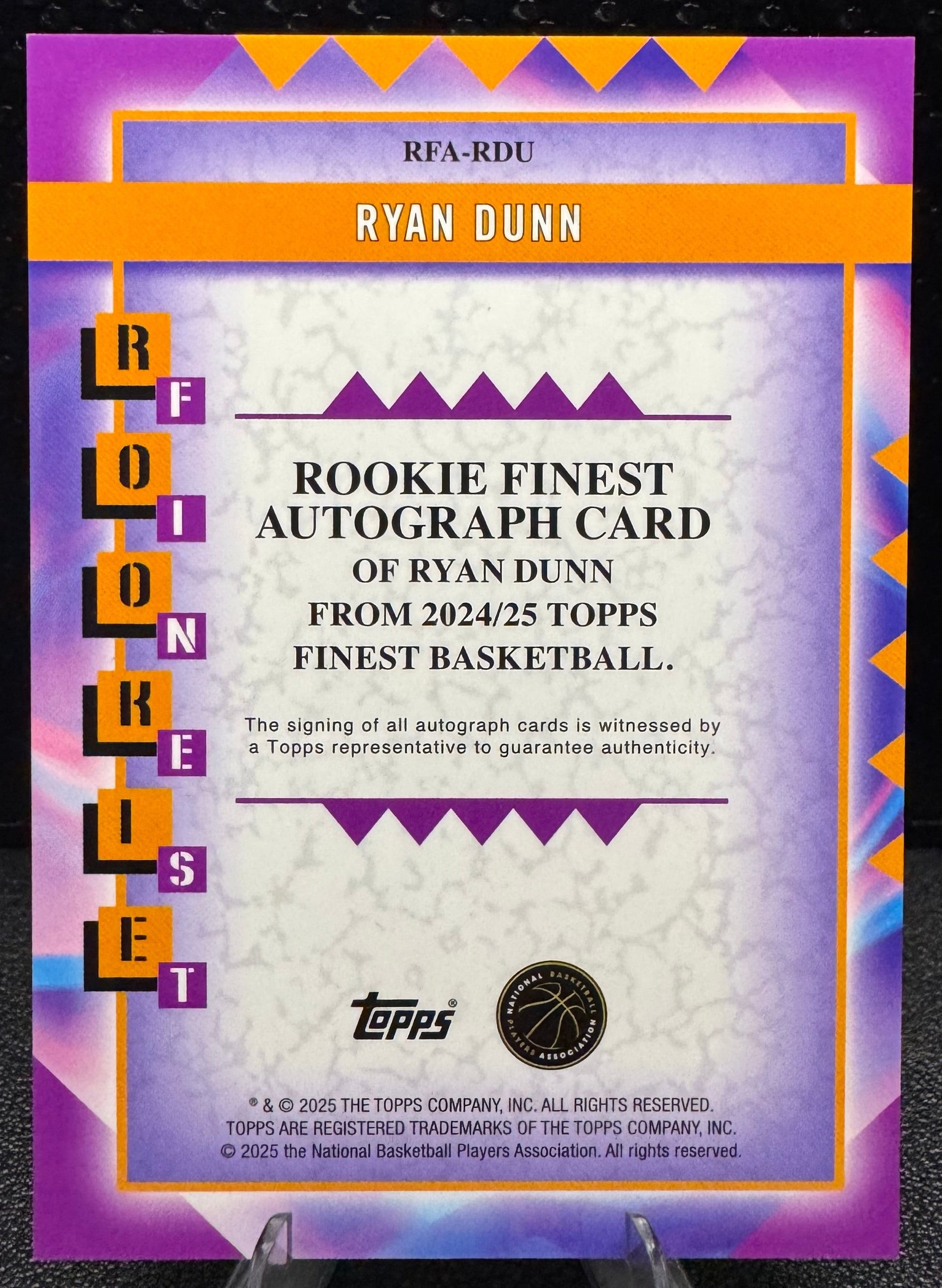 2024 - 25 Finest Rookie Autographs Blue Geometric Refractors RFARDU Ryan Dunn RC 32/99 - 787 Hobby House