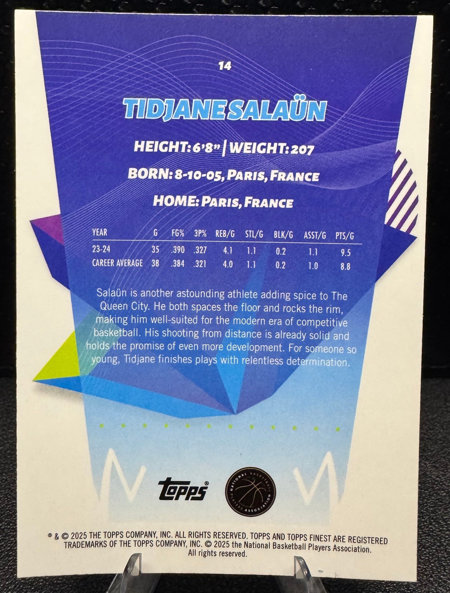 2024 - 25 Finest Sky Blue Refractors 14 Tidjane Salaun Charlotte Hornets RC - 787 Hobby House