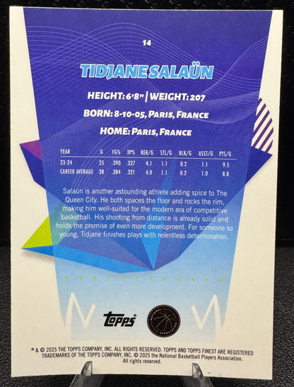 2024 - 25 Finest Sky Blue Refractors 14 Tidjane Salaun Charlotte Hornets RC - 787 Hobby House
