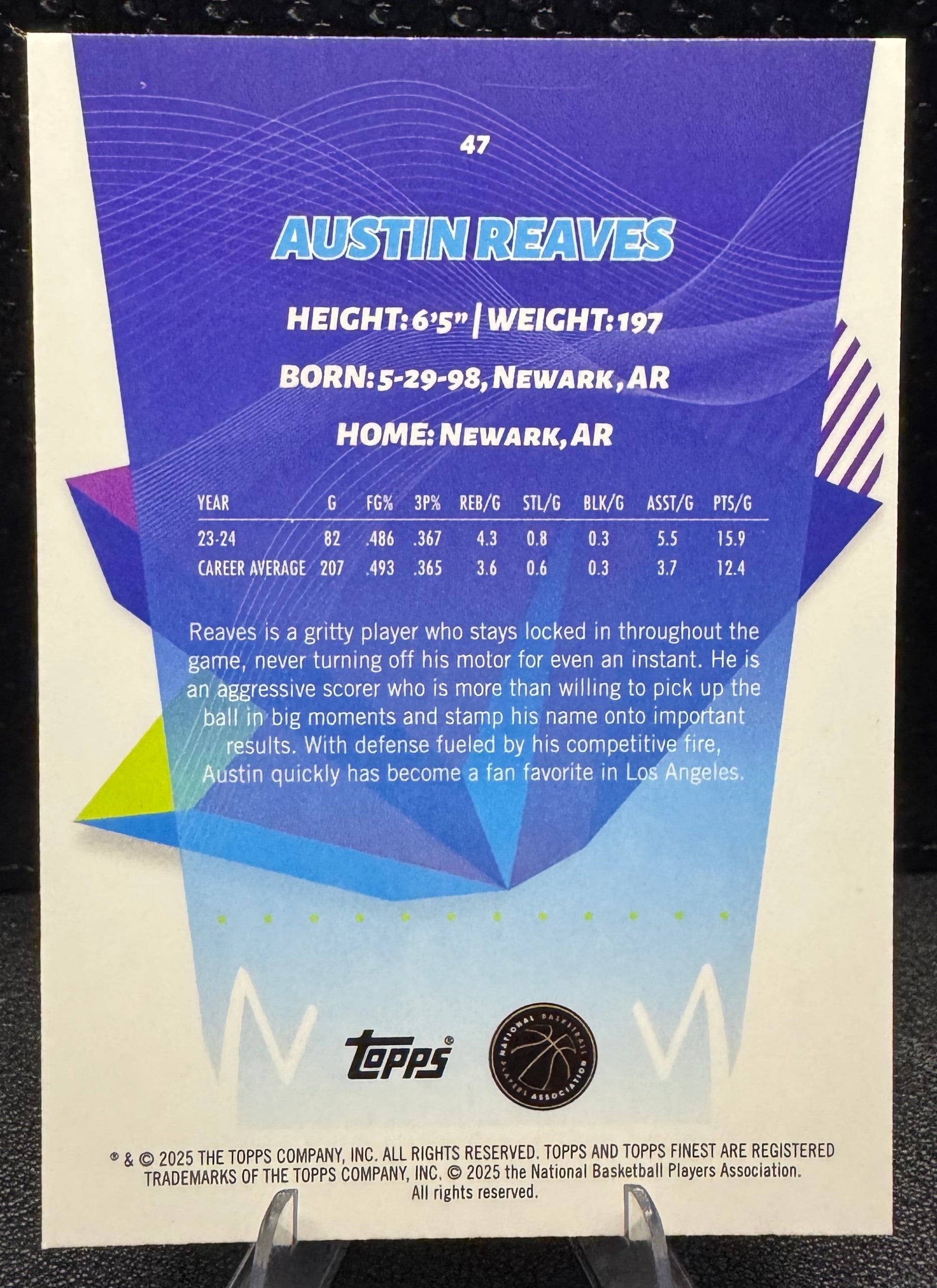 2024 - 25 Finest Sky Blue Refractors 47 Austin Reaves Los Angeles Lakers - 787 Hobby House