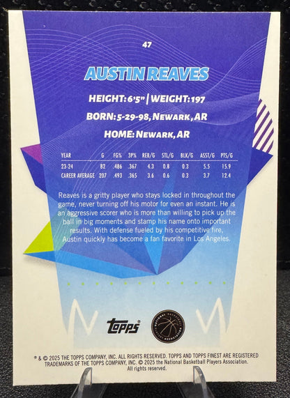 2024 - 25 Finest Sky Blue Refractors 47 Austin Reaves Los Angeles Lakers - 787 Hobby House