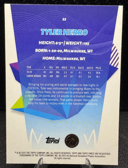 2024 - 25 Finest Sky Blue Refractors 55 Tyler Herro Miami Heat - 787 Hobby House