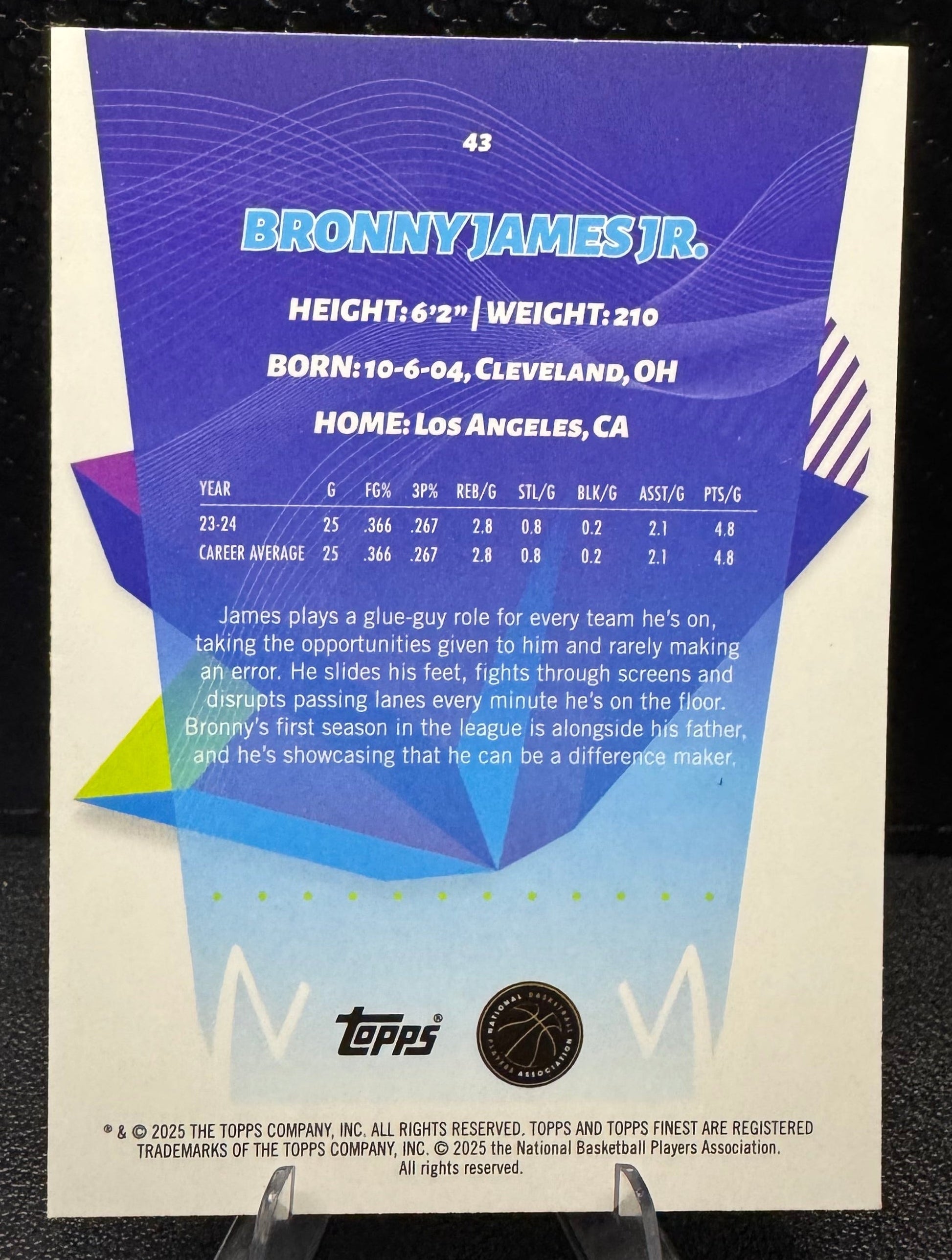 2024 - 25 Finest X - Fractors 43 Bronny James Jr. RC Los Angeles Lakers - 787 Hobby House