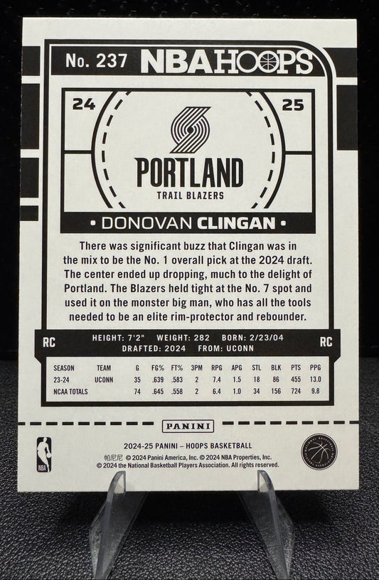 2024 - 25 Hoops 237 Donovan Clingan RC Portland Trailblazers - 787 Hobby House