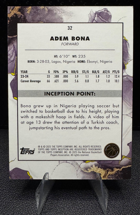 2024 - 25 Topps Inception 32 Adem Bona Red 49/75 RC Philadelphia 76ers - 787 Hobby House