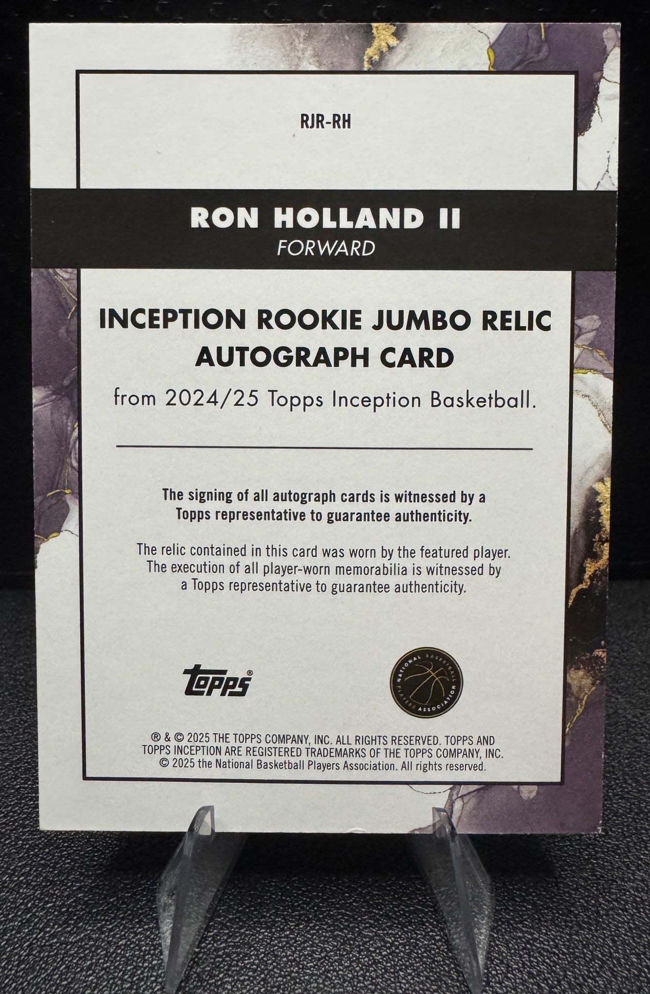 2024 - 25 Topps Inception RJR - RH Ron Holland II RC Jumbo Relics Auto Red 41/75 Detroit Pistons - 787 Hobby House