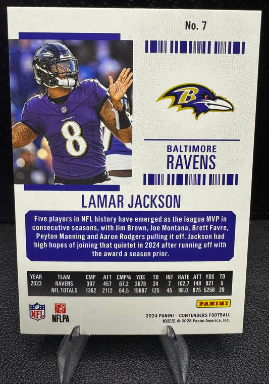 2024 Panini Contenders 7 Lamar Jackson Retail Baltimore Ravens - 787 Hobby House