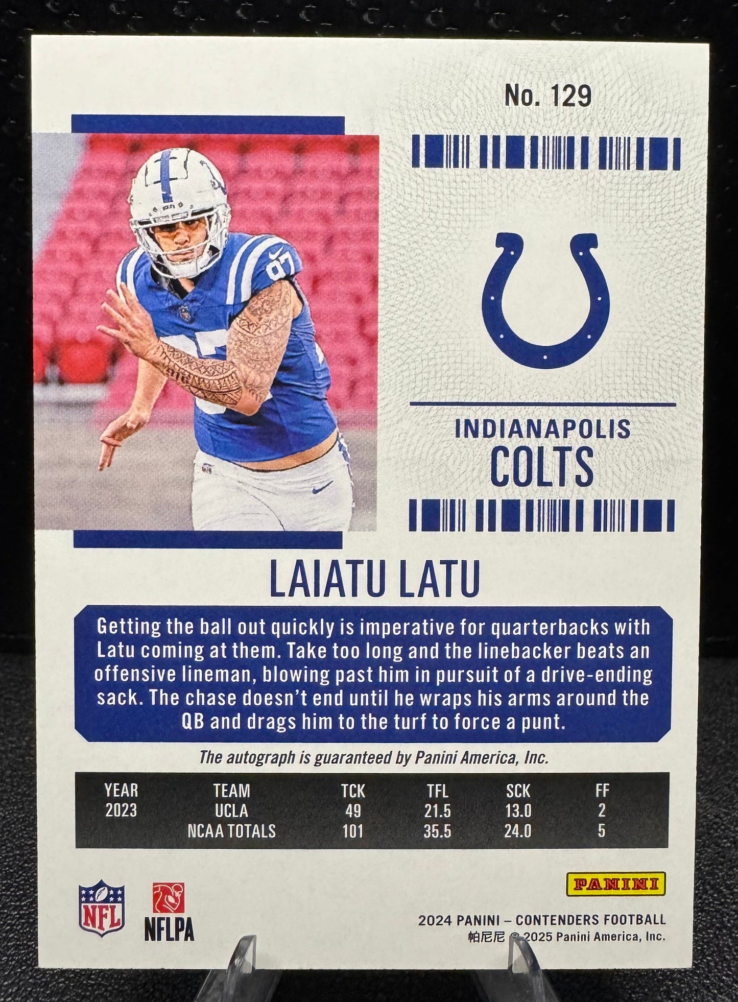 2024 Panini Contenders Rookie Ticket 129 Laiatu Latu AU RC - 787 Hobby House
