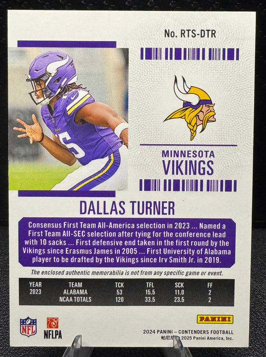 2024 Panini Contenders Rookie Ticket Swatches 10 Dallas Turner RC Vikings - 787 Hobby House