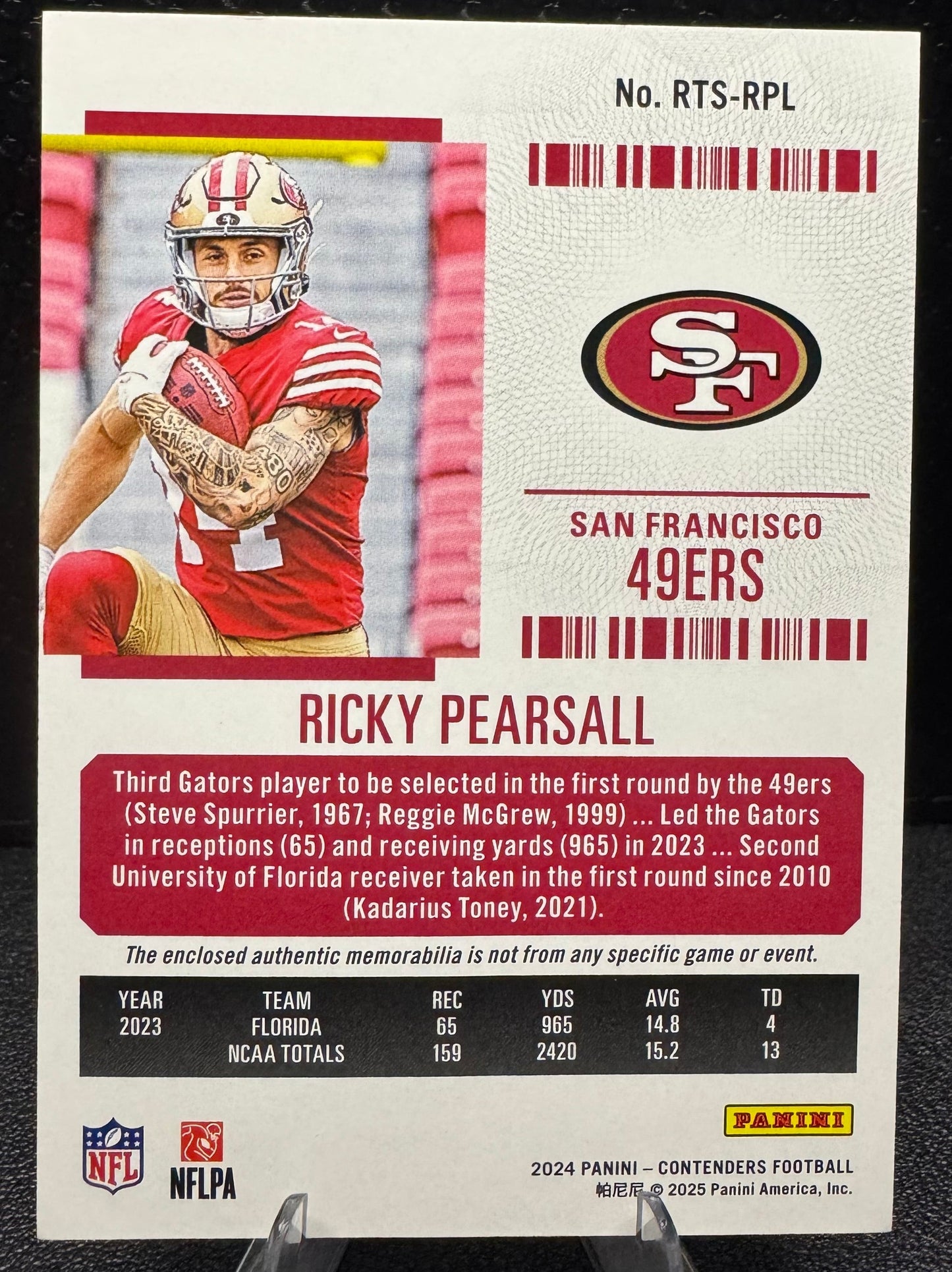 2024 Panini Contenders Rookie Ticket Swatches 34 Ricky Pearsall RC 49ers - 787 Hobby House