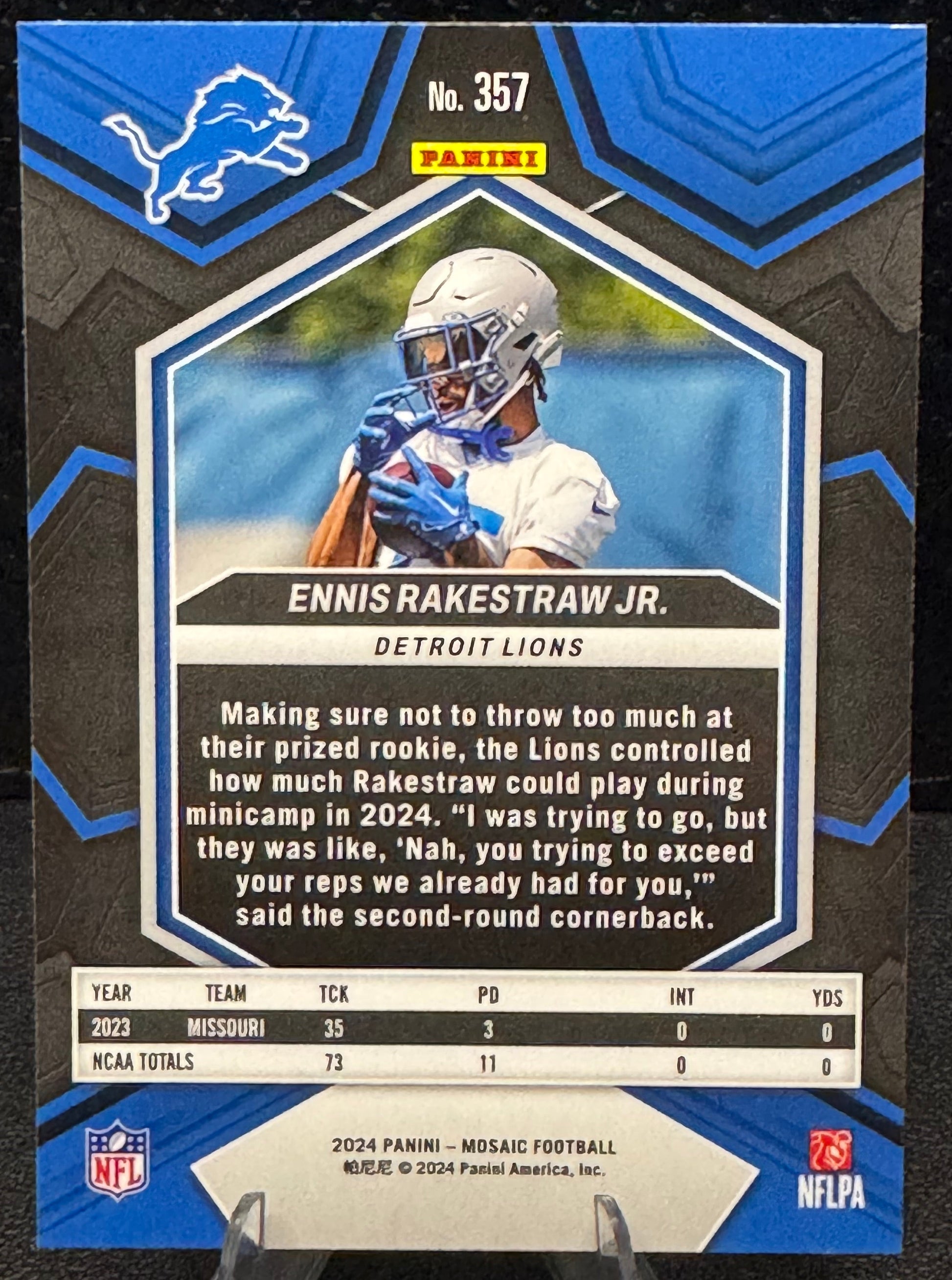 2024 Panini Mosaic #357 Ennis Rakestraw Jr. RC Detroit Lions