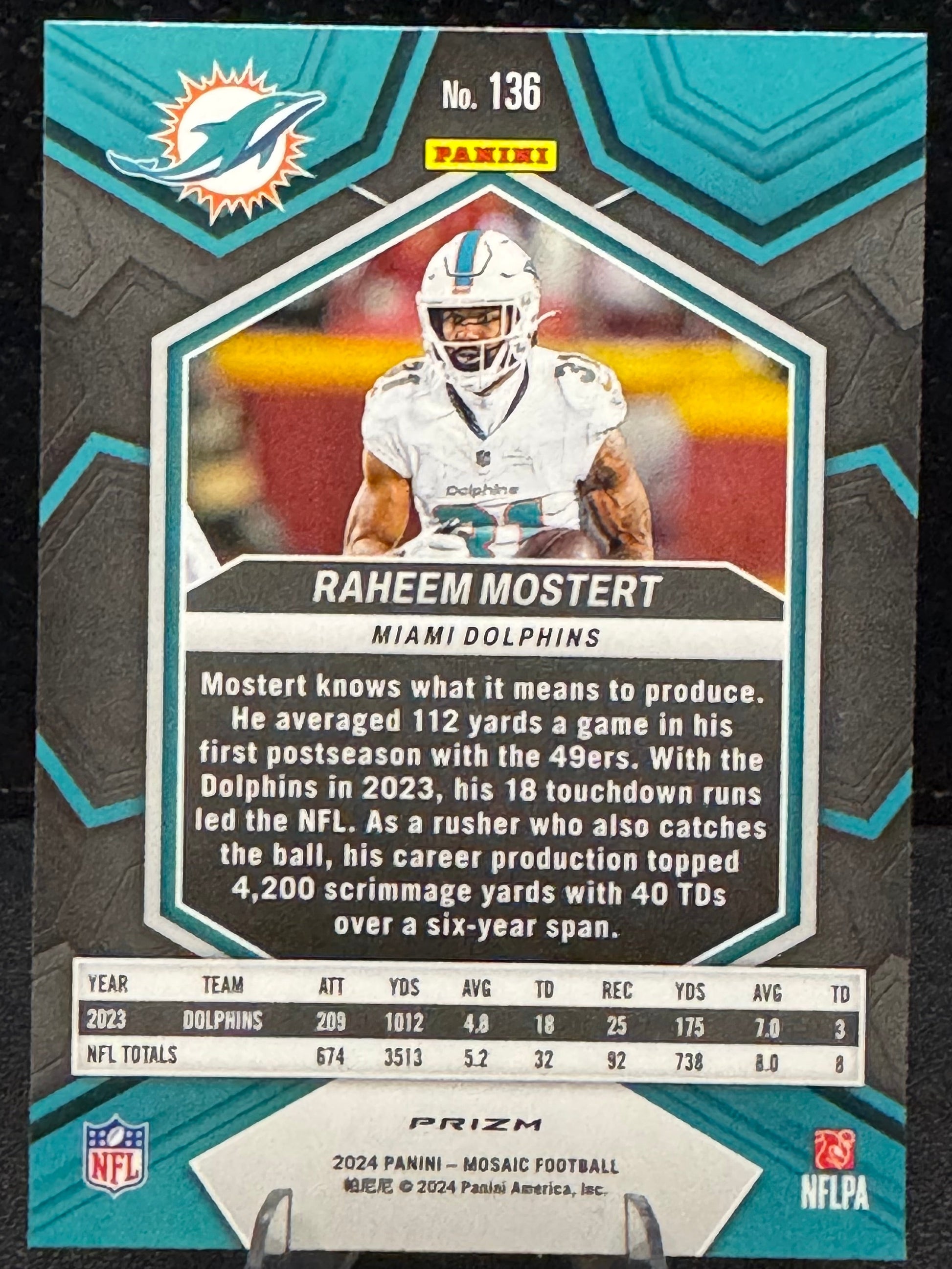 2024 Panini Mosaic Mosaic Camo Pink #136 Raheem Mostert Miami Dolphins