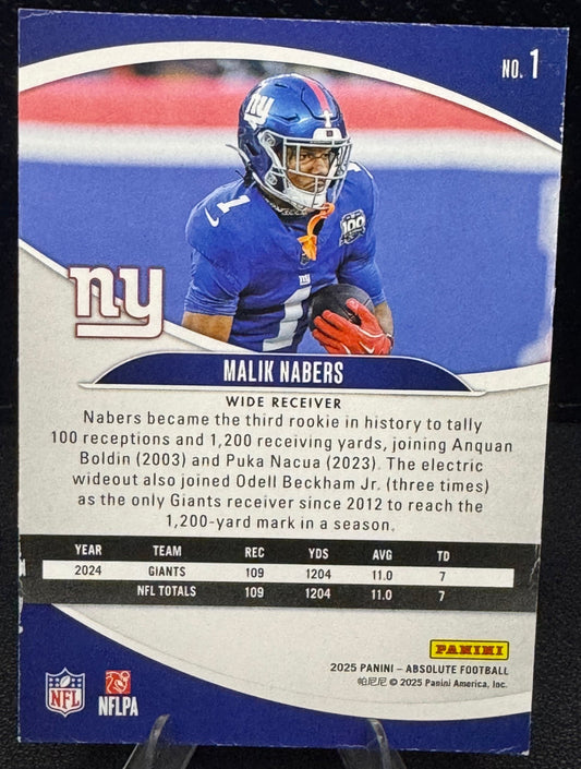 2025 Absolute 1 Malik Nabers New York Giants - 787 Hobby House
