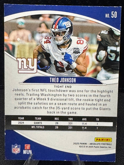 2025 Absolute 50 Theo Johnson New York Giants - 787 Hobby House