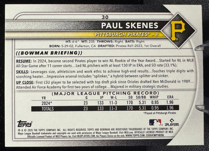 2025 Bowman 30 Paul Skenes Pittsburgh Pirates - 787 Hobby House