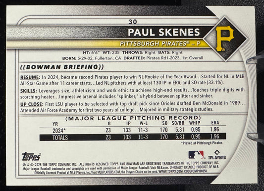 2025 Bowman 30 Paul Skenes Pittsburgh Pirates - 787 Hobby House