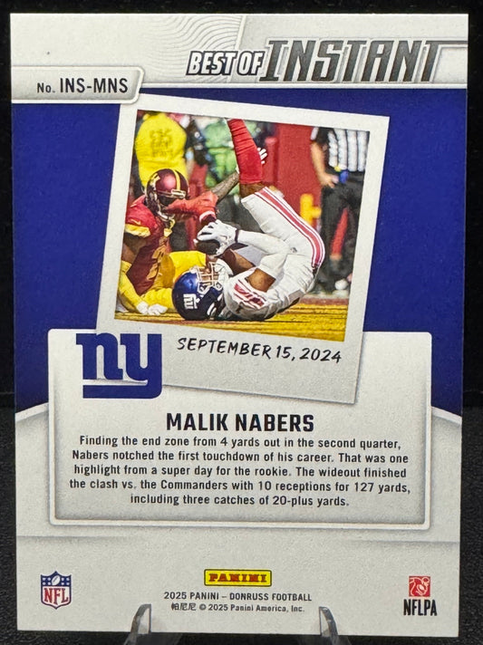 2025 Donruss Best of Instant 10 Malik Nabers New York Giants - 787 Hobby House