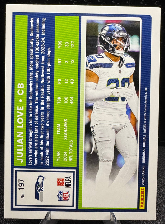 2025 Donruss Press Proof Purple 197 Julian Love Seattle Seahawks - 787 Hobby House