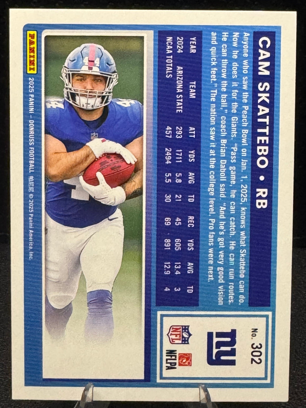 2025 Donruss Press Proof Purple Rated Rookie 302 Cam Skattebo RC New York Giants - 787 Hobby House