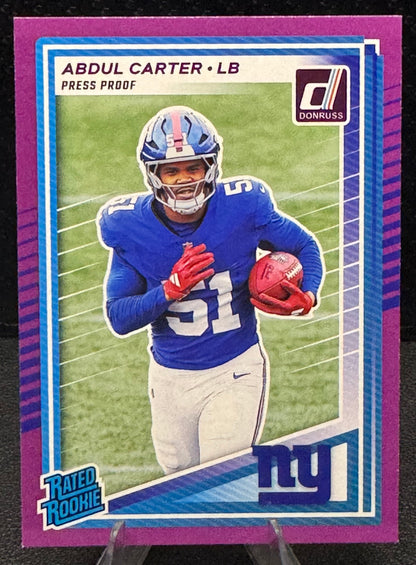 2025 Donruss Press Proof Purple Rated Rookie 315 Abdul Carter New York Giants - 787 Hobby House