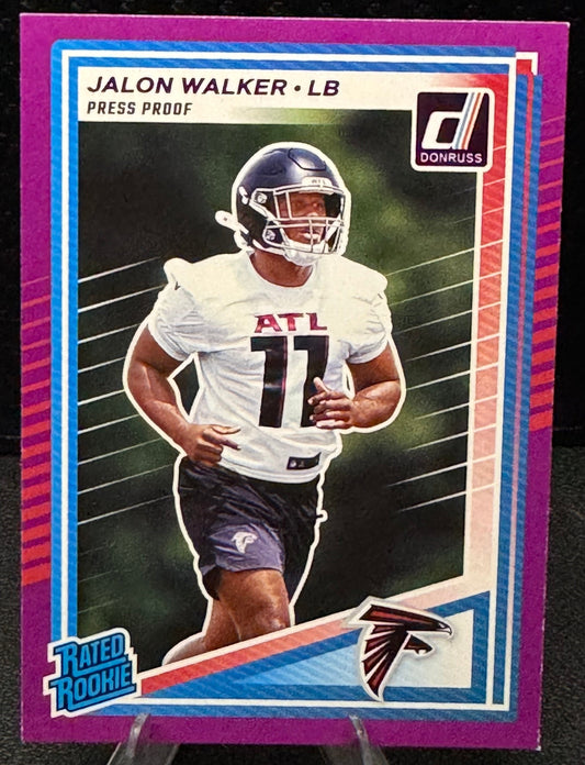 2025 Donruss Press Proof Purple Rated Rookie 344 Jalon Walker RC Atlanta Falcons - 787 Hobby House