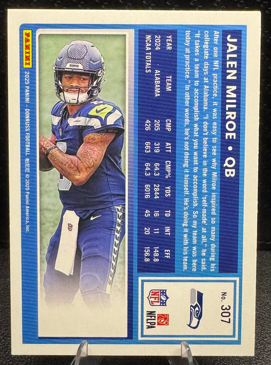 2025 Donruss Rated Rookie 307 Jalen Milroe RC Seattle Seahawks - 787 Hobby House