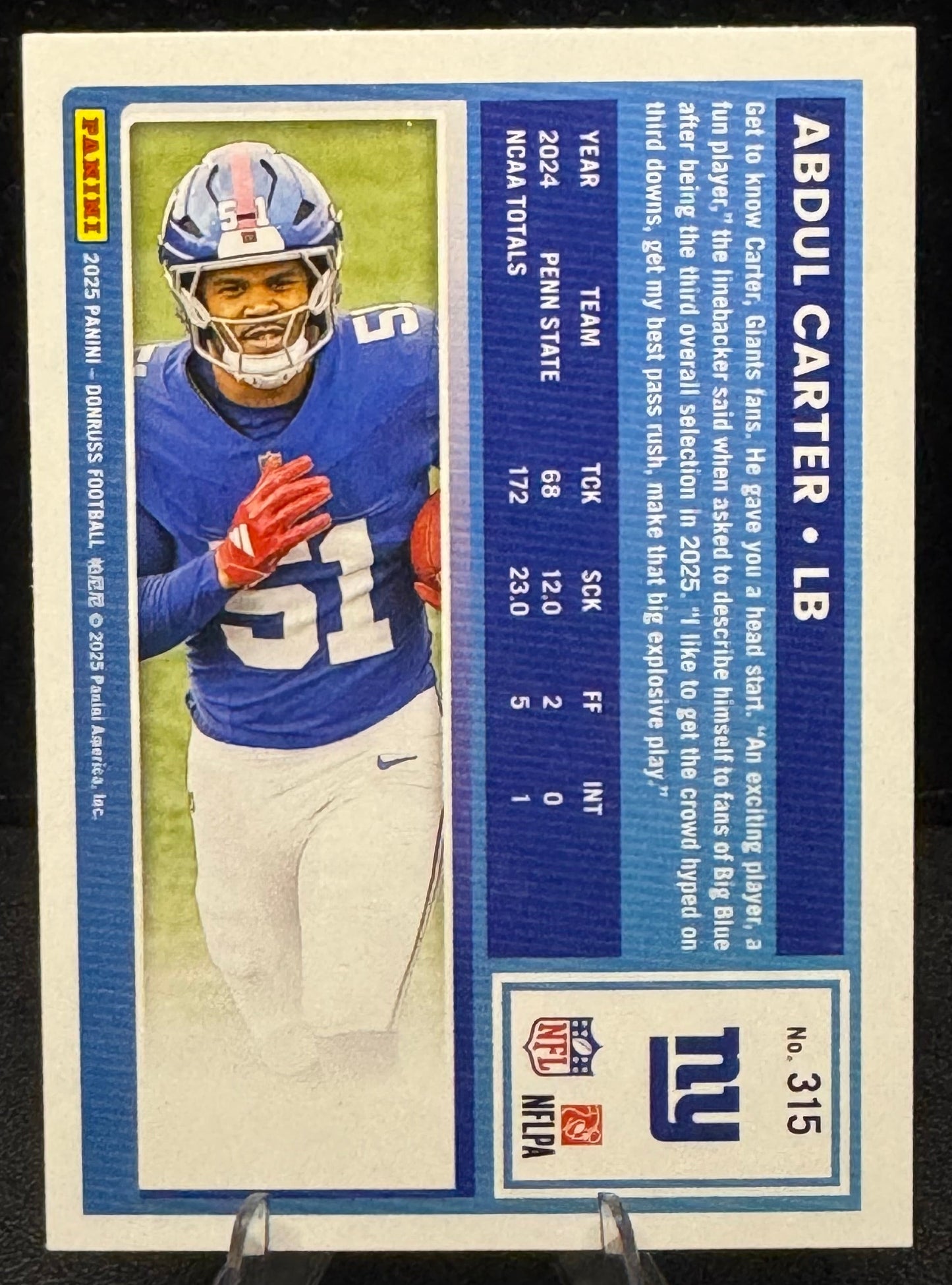 2025 Donruss Rated Rookie 315 Abdul Carter RC New York Giants - 787 Hobby House