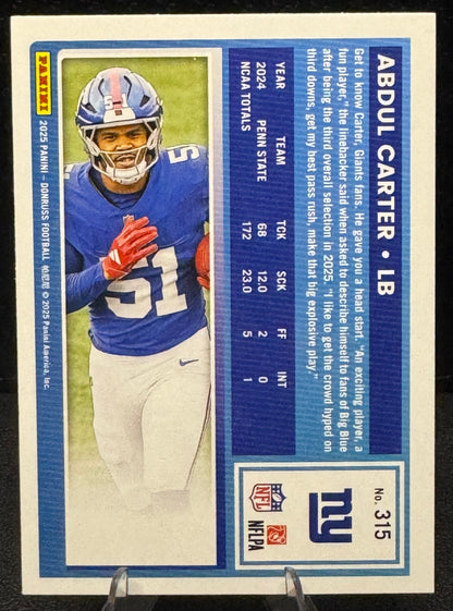 2025 Donruss Rated Rookie 315 Abdul Carter RC New York Giants - 787 Hobby House