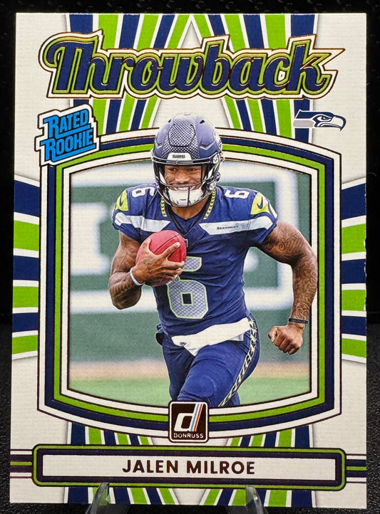 2025 Donruss Rated Rookies Throwback 18 Jalen Milroe Seattle Seahawks - 787 Hobby House
