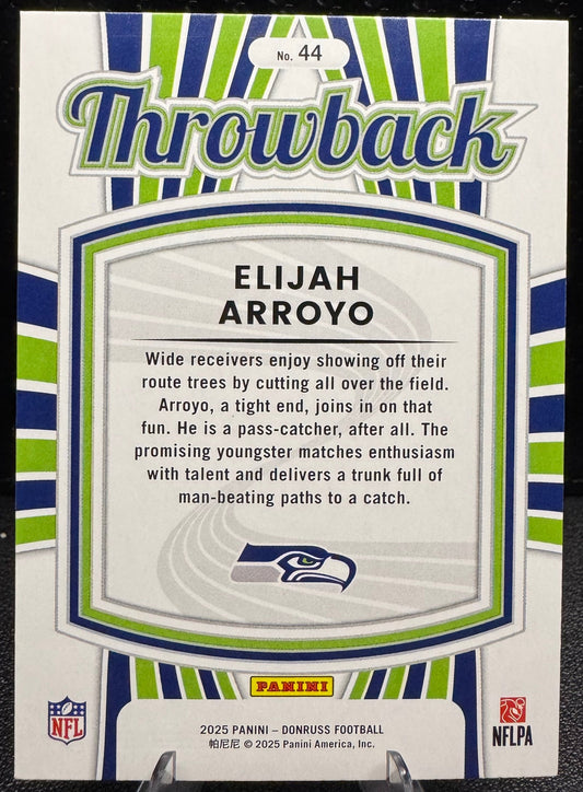 2025 Donruss Rated Rookies Throwback 44 Elijah Arroyo Seattle Seahawks - 787 Hobby House