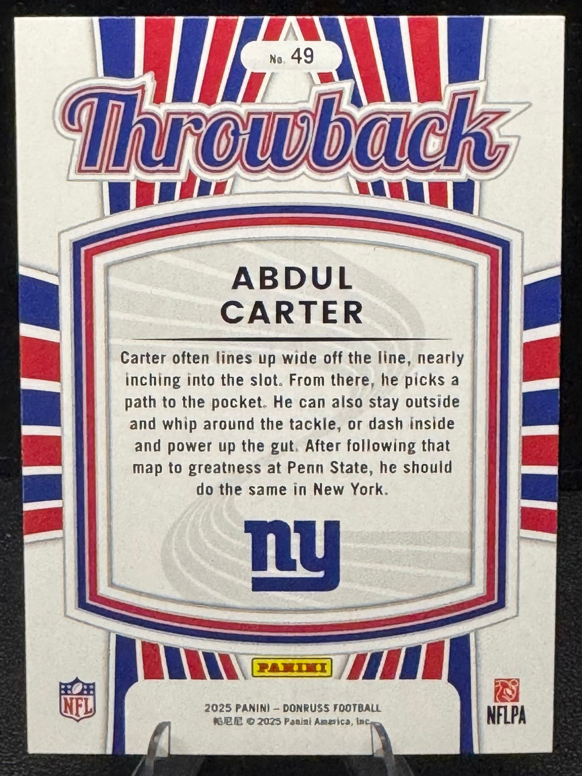 2025 Donruss Rated Rookies Throwback 49 Abdul Carter New York Giants - 787 Hobby House