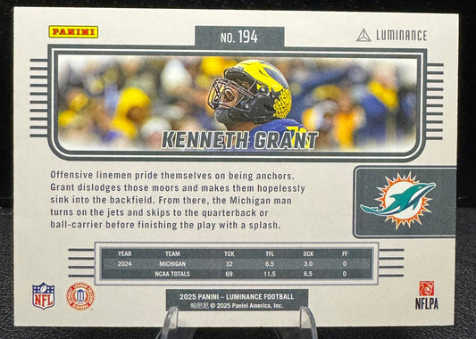 2025 Panini Luminance Purple 194 Kenneth Grant RC Miami Dolphins - 787 Hobby House