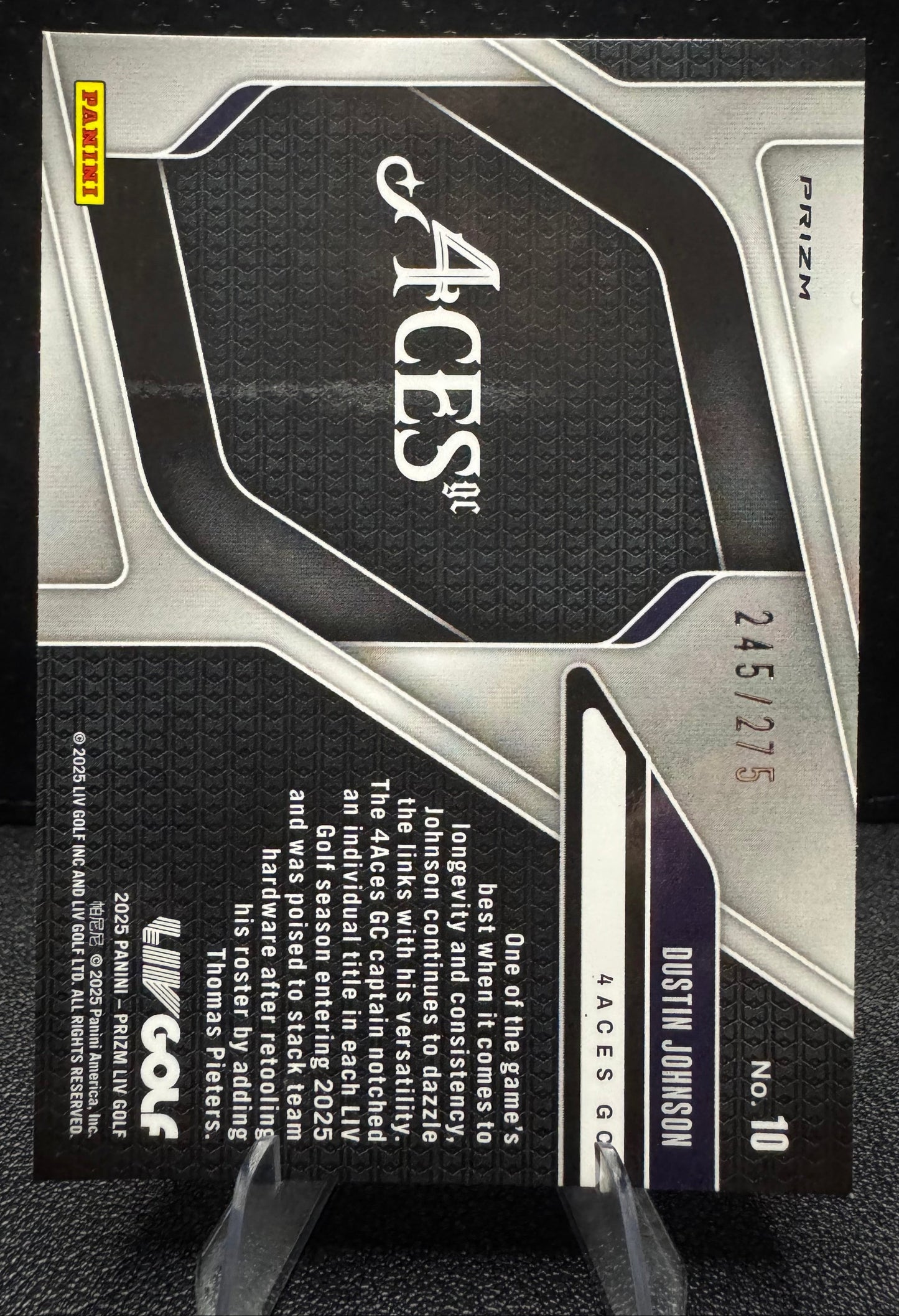 2025 Panini Prizm LIV 10 Dustin Johnson LIV Logos Prizms Teal 245/275 4 Aces GC - 787 Hobby House