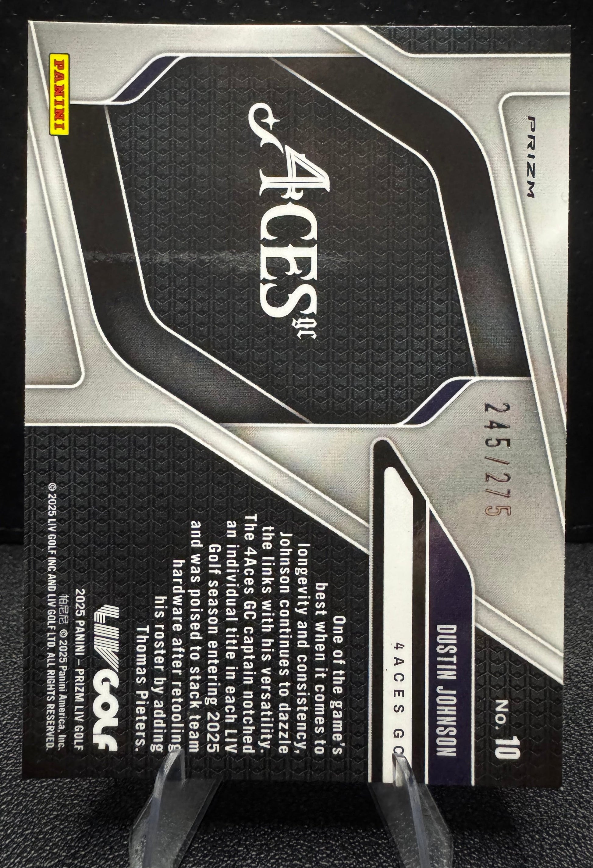2025 Panini Prizm LIV 10 Dustin Johnson LIV Logos Prizms Teal 245/275 4 Aces GC - 787 Hobby House