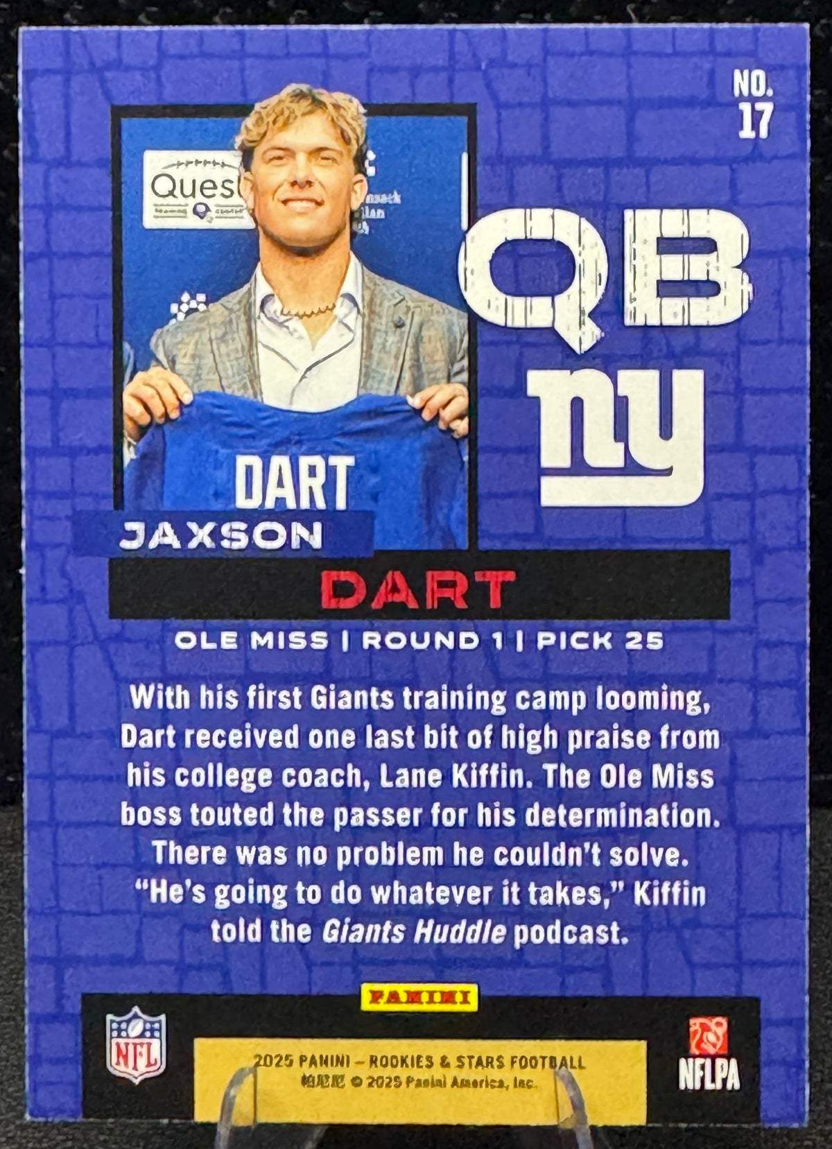 2025 Panini Rookies & Stars Draft Class #17 Jaxson Dart RC New York Giants - 787 Hobby House